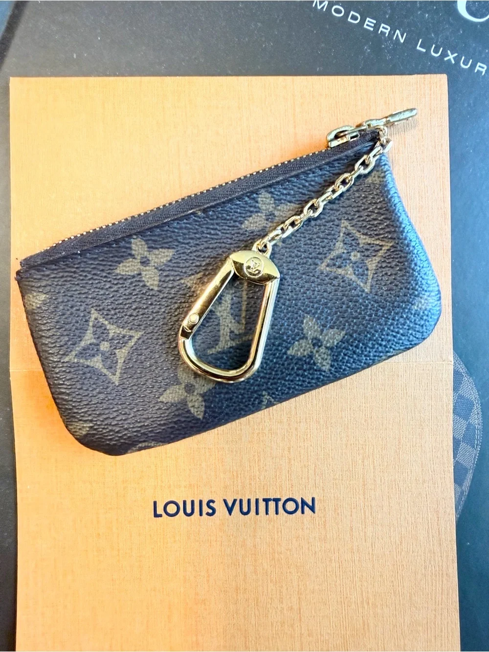 Louis Vuitton Monogram Zip Key Pouch S in Brown and Gold